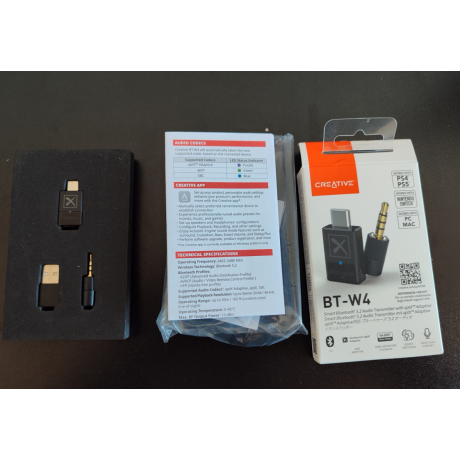 Creative BT-W4 USB Bluetooth 5.2 Audio Transmitter – PC, Mac, PS5, PS4 / Разопакован