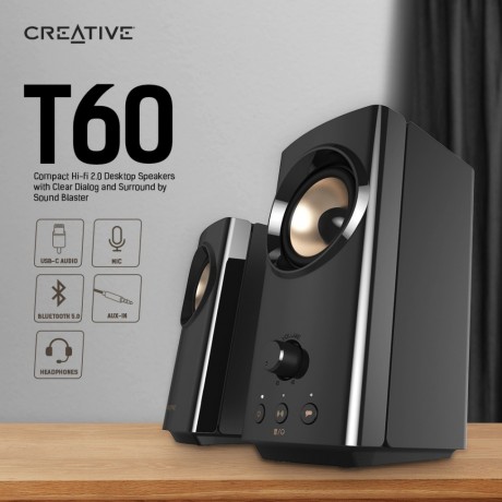 Creative T60 – 2.0 тонколони 30W RMS с Bluetooth и USB аудио (Клас A)