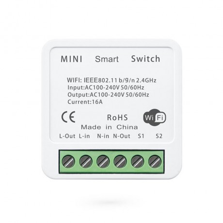 Смарт превключвател No brand PST-AP-SMT, 1 канал, 220V, 16A, Wi-Fi, Tuya Smart, Бял - 91021