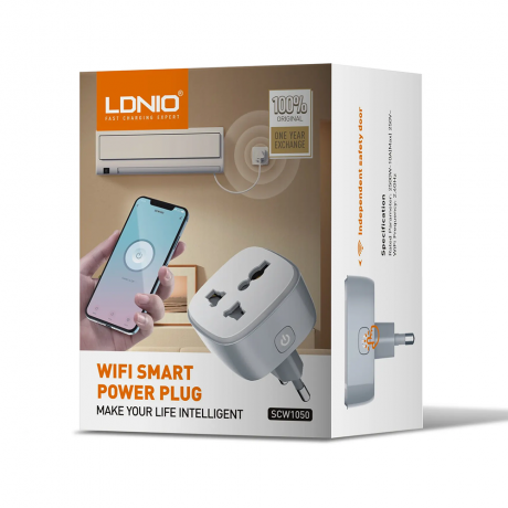 Смарт контакт LDNIO SCW1050, 220V, 10A, Wi-Fi, Tuya Smart, Бял - 40297